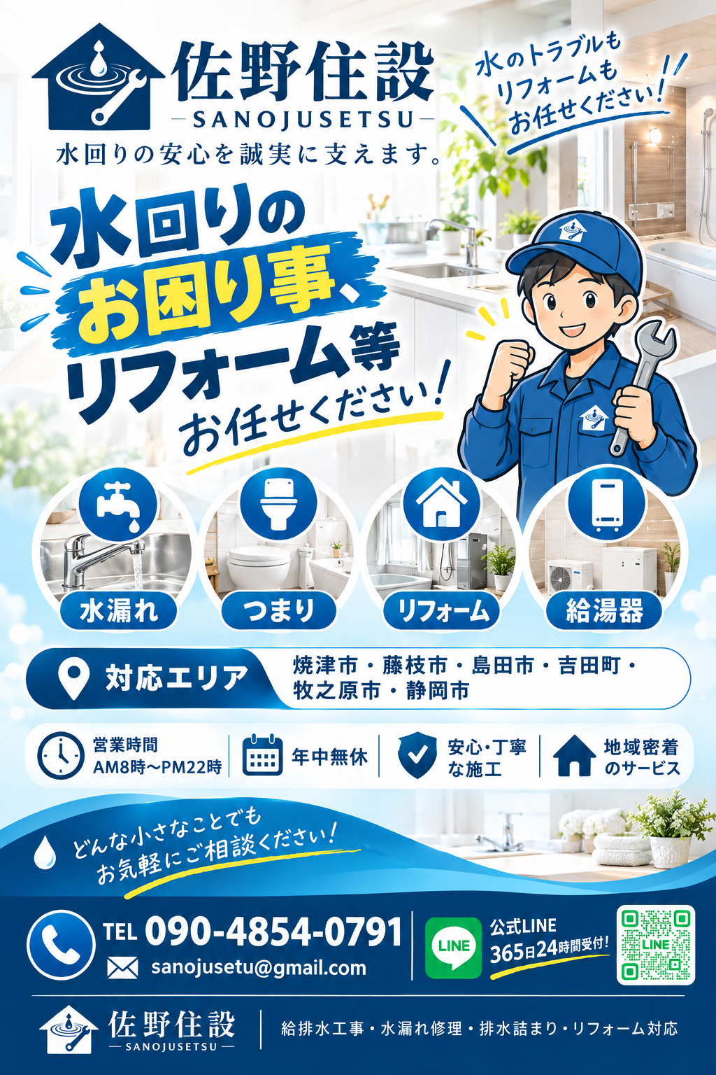 水回りのトラブルに即レスキュー！