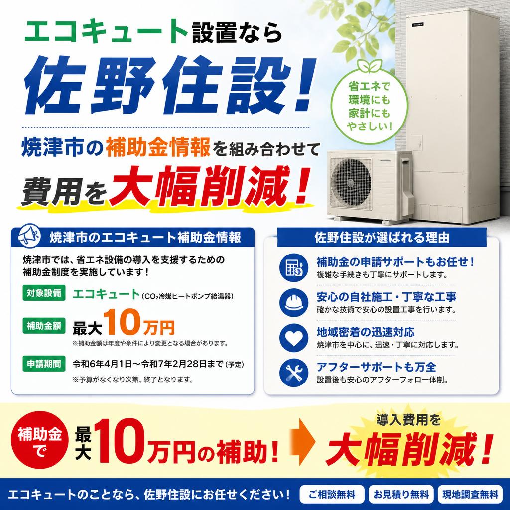 エコキュート設置なら佐野住設！給湯省エネ補助金を組み合わせて費用を大幅削減！