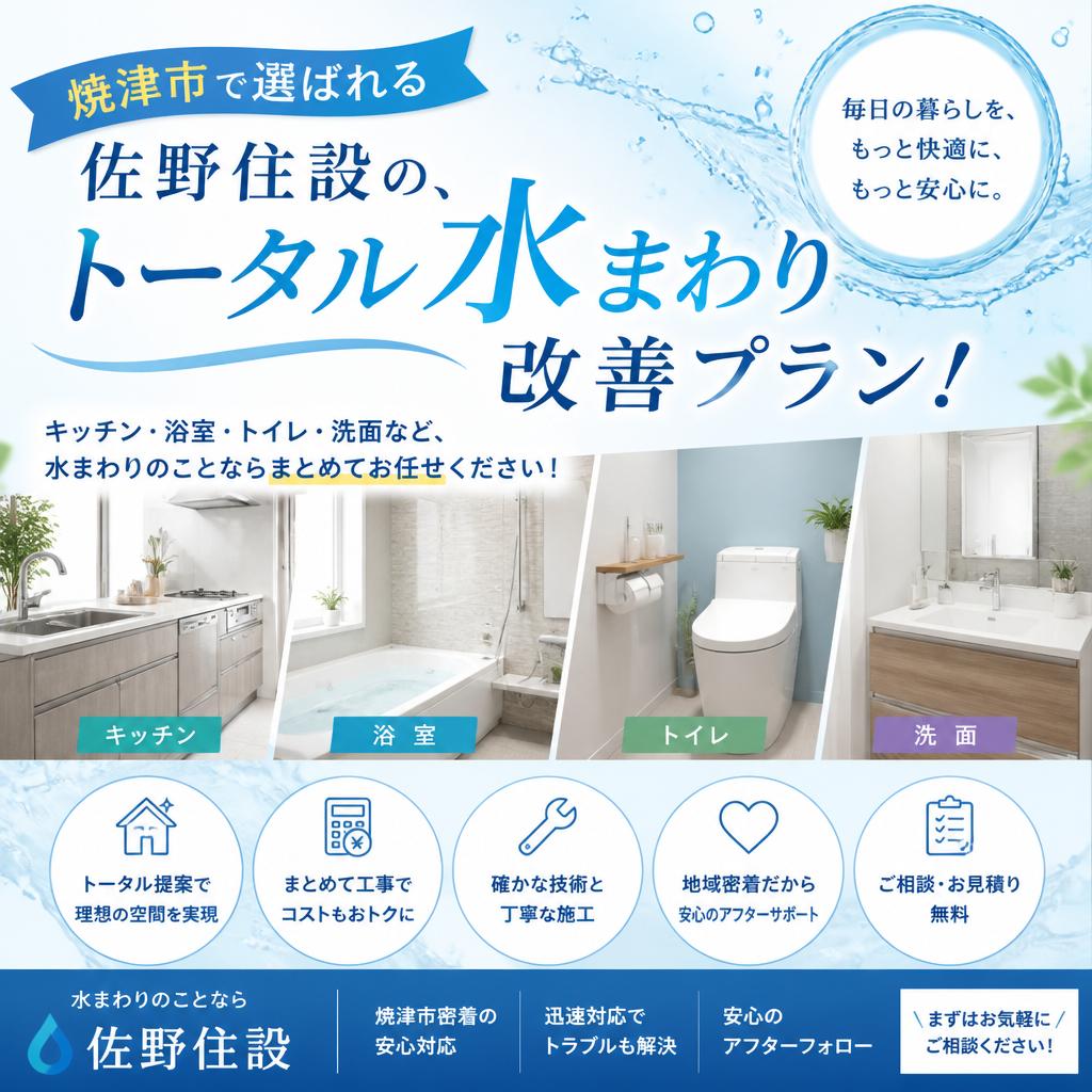焼津市で選ばれる佐野住設の、トータル水まわり改善プラン！