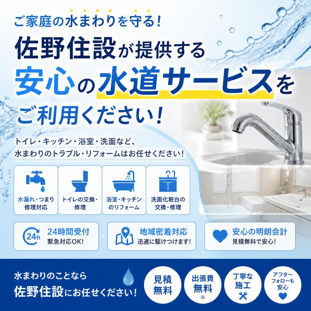 ご家庭の水まわりを守る！佐野住設が提供する安心の水道サービスをご利用ください！