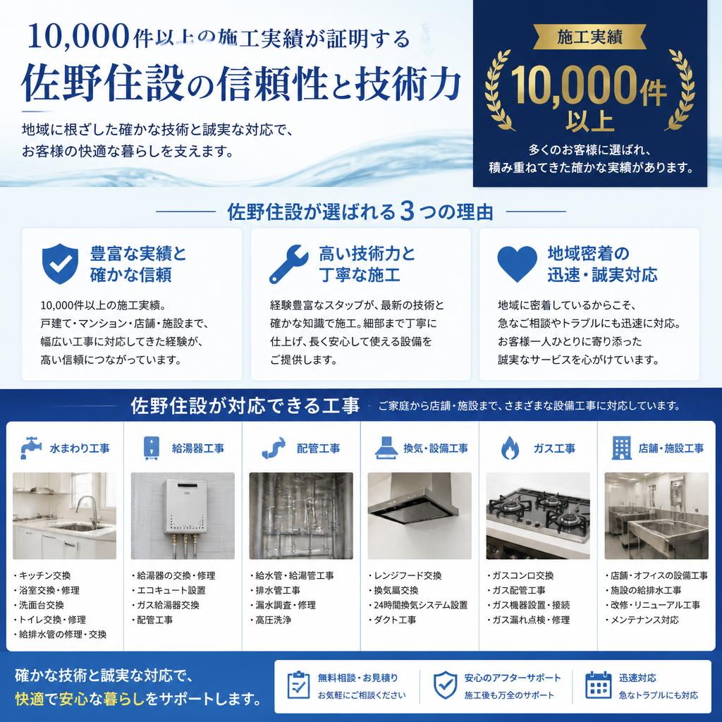 佐野住設の豊富な施工実績