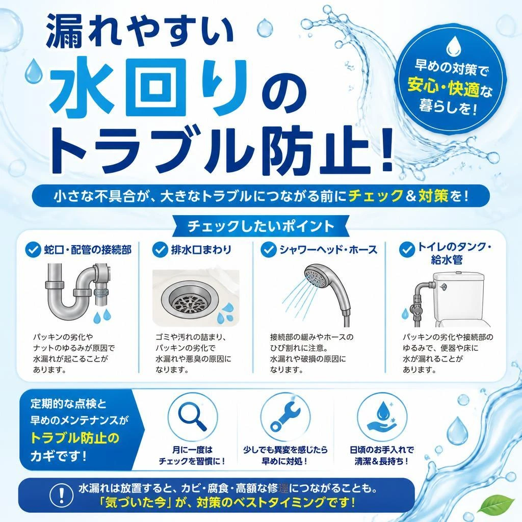 水回りのトラブル防止！水漏れや排水詰まり　最短即日解決！！