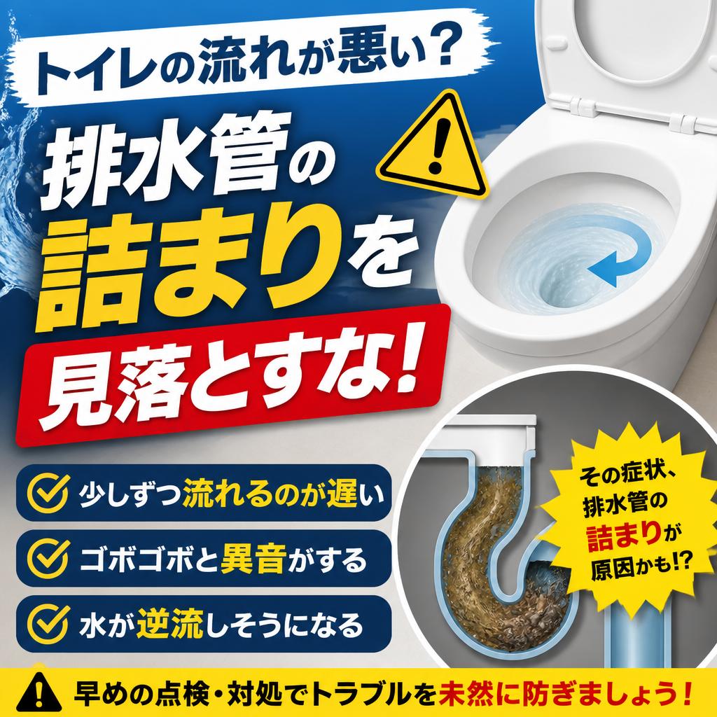 トイレの流れが悪い？排水管の詰まりを見落とすな！