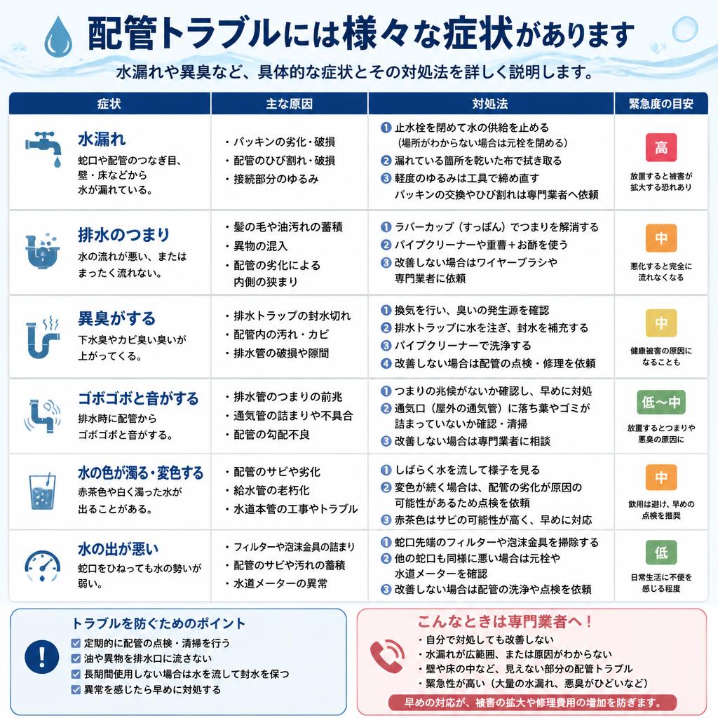 配管トラブルの症状と対処法