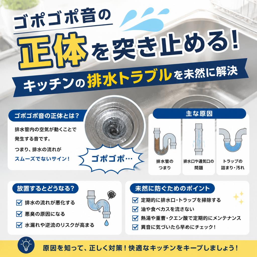 「ゴポゴポ音の正体を突き止める！キッチンの排水トラブルを未然に解決」