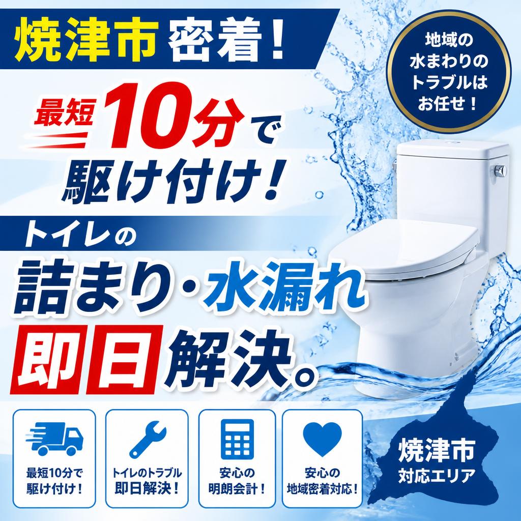 焼津市密着！最短10分で駆け付け！トイレの詰まり・水漏れ即日解決。