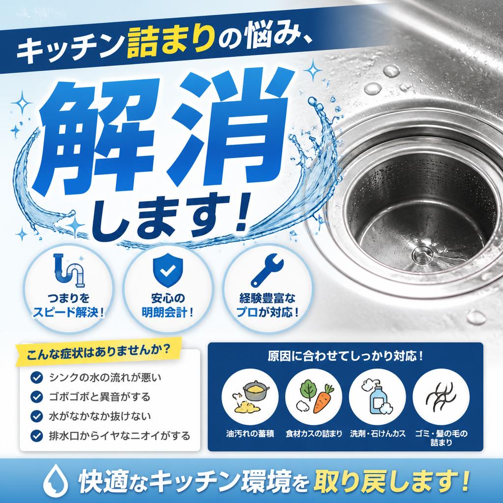 明朗会計！作業前の事前見積もり徹底！キッチン詰まりの悩み、解消します！