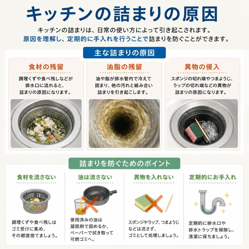 2. シンク詰まりの主な原因とその対策