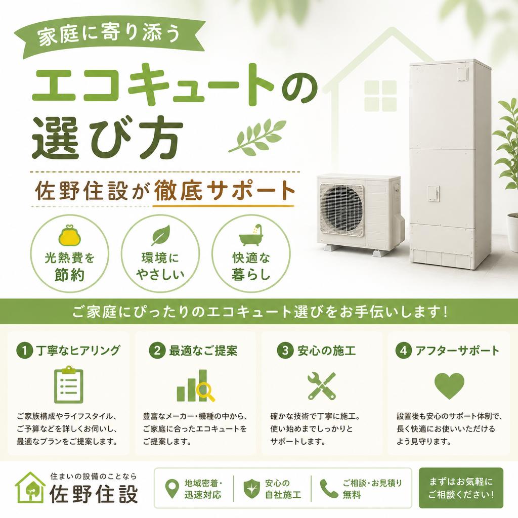 家庭に寄り添うエコキュートの選び方、佐野住設が徹底サポート