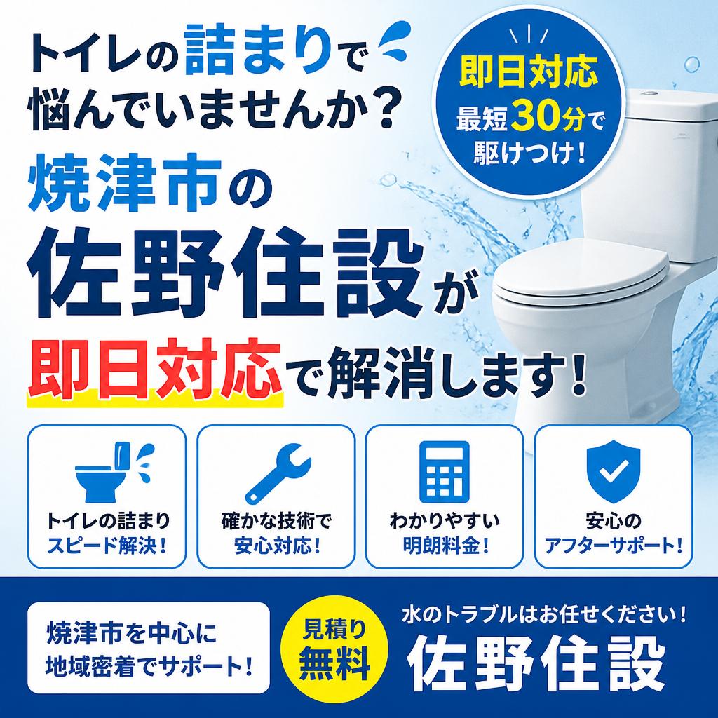 トイレの詰まりで悩んでいませんか？焼津市の佐野住設が即日対応で解消します！