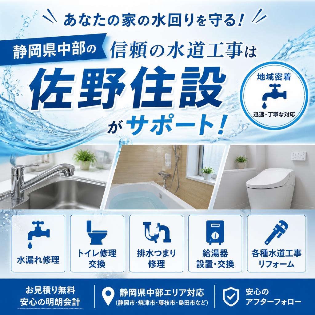 あなたの家の水回りを守る！静岡県中部の信頼の水道工事は佐野住設がサポート！
