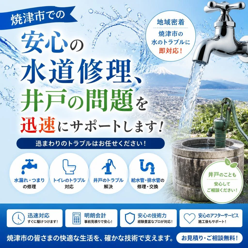 焼津市での安心の水道修理、井戸の問題を迅速にサポートします！