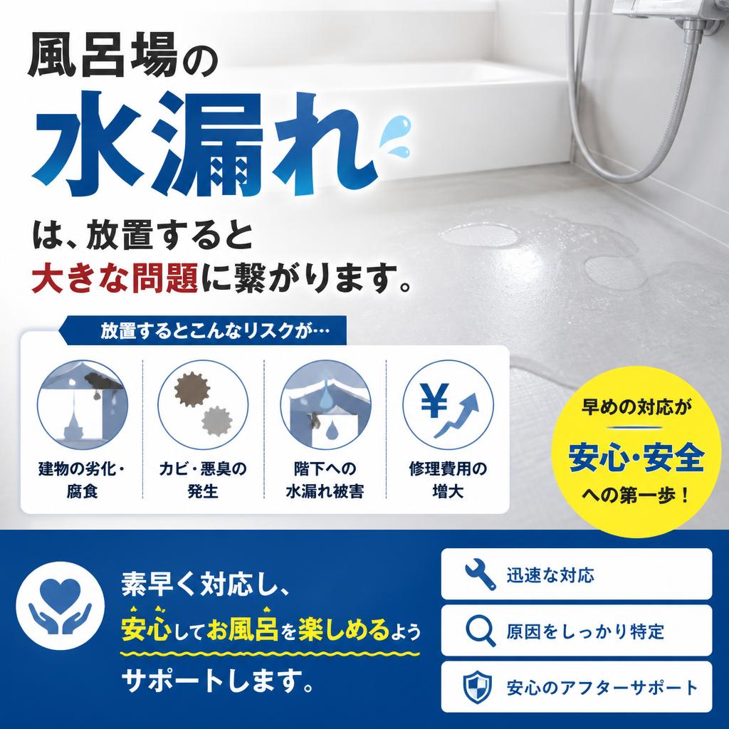 風呂場水漏れのスピード対応