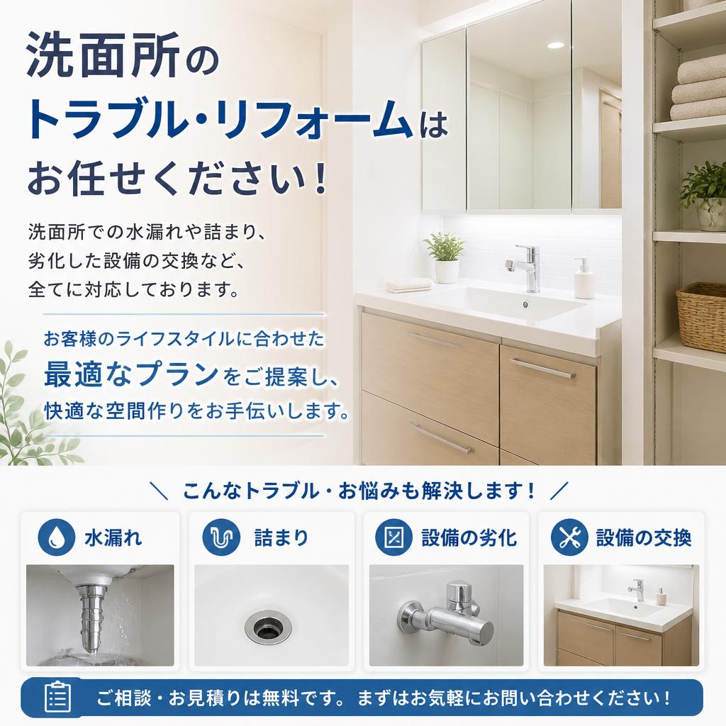 洗面所のトラブルもお任せください！